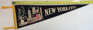 Vintage 1950’s York City 26” Felt Pennant w Statue of Liberty Empire State, 3