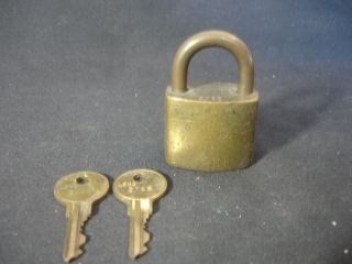 Old Vtg Collectible Bronze Tone Us Padlock Lock With Two (2) Key