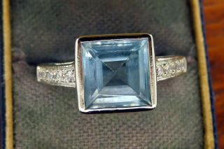 Vintage Sterling Silver Modern Blue Topaz Cubic Zirconia Cz Ring Size 8