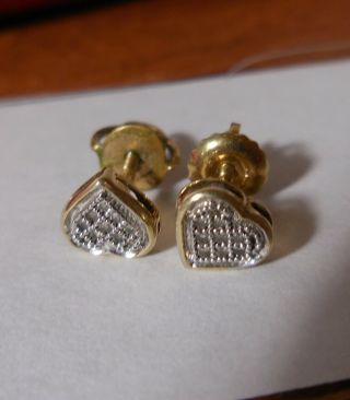 Antique Sterling Silver 14k Gold Plate Diamond Heart Earrings Designer Jewelry