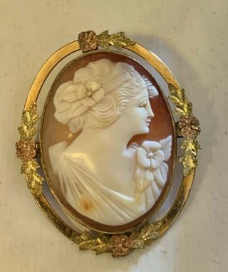 Gorgeous Large Antique Cameo Brooch - Marked 1/20 12k All - Ornate Setting