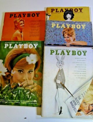 Vintage Playboy Magazines Year 1963 W/ Centerfolds 5 Issues 3,  5,  6,  7,  10