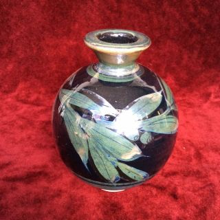 Vintage Vase Australian Studio Pottery Stoneware Signed Tp Gum - Leaf Motif