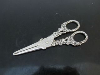 Antique German.  830 Fine Silver Antique Art Nouveau Floral Grape Shears Scissors