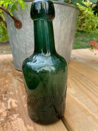 Circa 1865 Antique P.  Rousell Philly Green Squat Bottle
