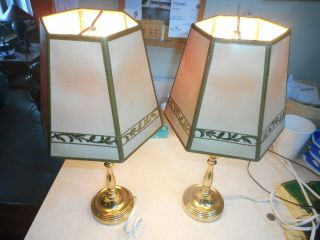 Set Of Vintage Art Deco Brass Ladies Table Lamps With Shads