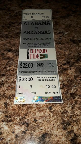 Vintage 1995 University Of Alabama Vs Alabama Football Full Ticket Stub