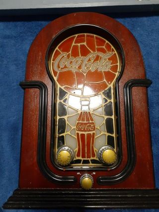Antique Coca - Cola Stained Glass Lighted Am/fm Radio