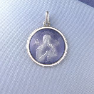 Antique Enameled Sterling Silver Mother Mary And Child Medal / Religious Pendant