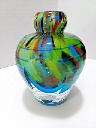 Murano Flavio Poli Seguso Sommerso Art Glass Vase Faceted Windows 4.  5 High Thick