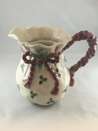 Vintage Fitz And Floyd " Old World Santa " Tall Bag Pitcher (e1)