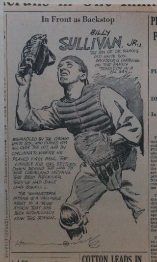 1936 Newspaper Panel By Krenz - Billy Sullivan Jr.  Cleveland Indians Baseball