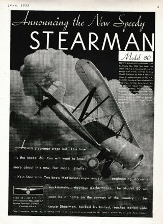 1933 Stearman Model 80 Aircraft Ad 1/21/2020e1
