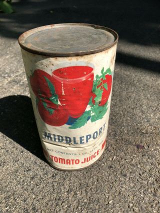 Vintage Tin Can Paper Label Middleport N.  Y.  Tomato Juice Country Store Display