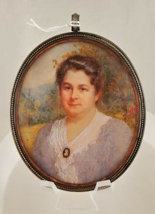 Antique American Circa 1900 Woman Wearing A Cameo Miniature Portrait
