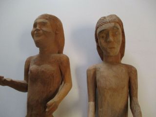 2 LARGE VINTAGE WOOD SCULPTURES CARVINGS FOLK ART ADA AND EVE MEXICO NAIVE 2