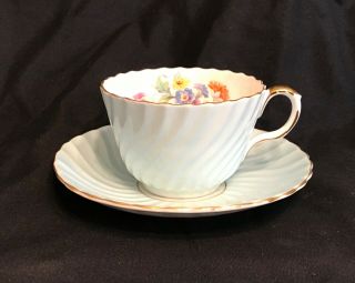 Vintage Aynsley Tea Cup Saucer Set Blue Green Swirl Floral Teacup C 6041