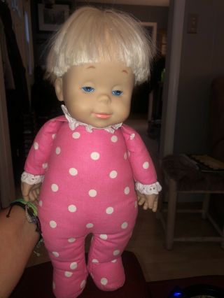 Vintage Drowsy Doll By Mattel Talking Pink White Polka Dots 15 " Blonde Htf