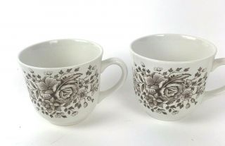Set Of 2 Vintage Coffee Mug Cup Brown Floral Made In England Flowers Shabby