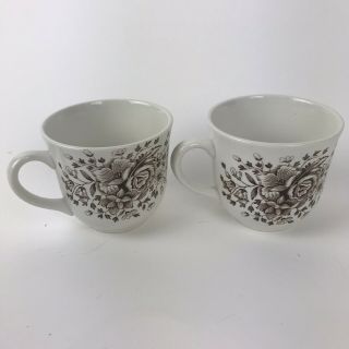 Set of 2 Vintage Coffee Mug Cup Brown Floral Made In England flowers shabby 2