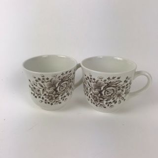 Set of 2 Vintage Coffee Mug Cup Brown Floral Made In England flowers shabby 3