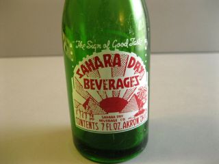 Vintage Sahara Dry 7 Oz.  Green Glass Acl Soda Bottle Akron Oh