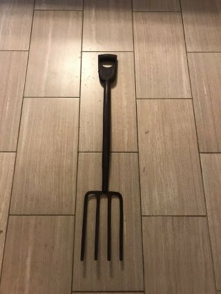 Antique Garden Pitch Fork With All Wood D Handle