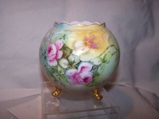 Footed Antique Hand Painted Vienna Austria Porcelain Round Vase Bowl Roses