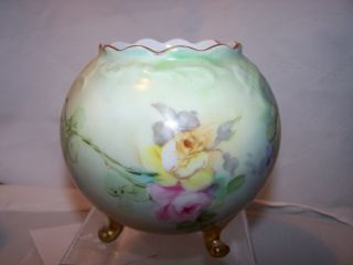FOOTED Antique Hand Painted Vienna Austria Porcelain Round Vase Bowl Roses 2