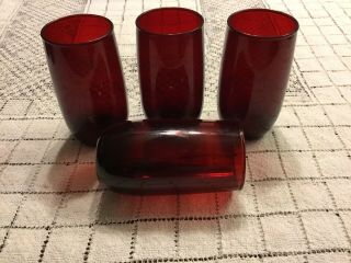 4 Vintage Anchor Hocking Ruby Red Roly Poly 5” Tumblers Drinking Glasses 12 Oz