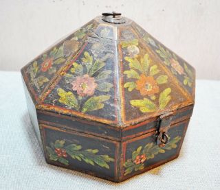 Old Vintage Hand Crafted Painted Wooden Dome Shaped Box