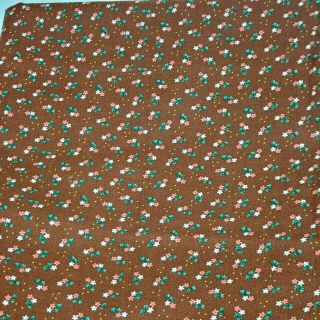 Dark Brown With Flowers Fabric Cotton 2,  Yds X 43 " Vintage Print