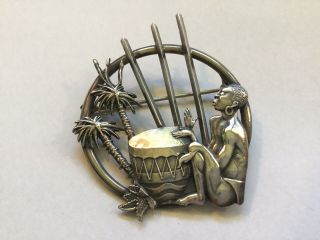 Antique Vintage Africa Candida Sterling Pin Brooch South African Woman Tropical