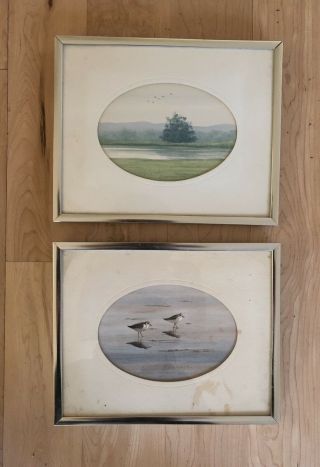 Vintage Mini Watercolors Paintings Birds - Landscape By Artist Paullete Bernson