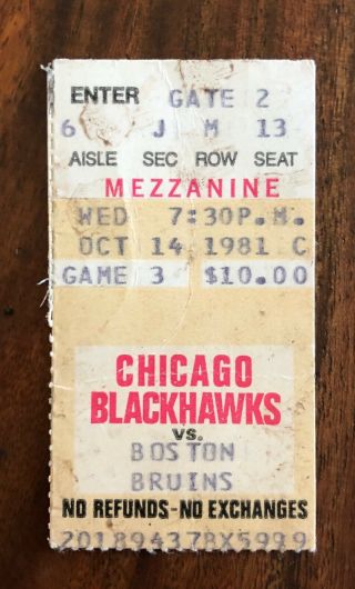 Nhl Boston Bruins Vs Chicago Black Hawks Ticket Stub - Oct 14,  1981 - Bourque 2a