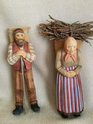 Wood Carving - Swiss Made - Couple Figures - Very Fine - Paper Tag