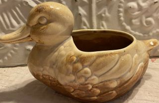 Vintage HULL Duck Planter Dish Two Tone Glaze USA Pottery Mallard Cabin EC 2