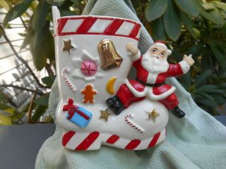 Vintage Ceramic Christmas Santa On Boot Figurine Planter: Japan - " Royal Sealy "