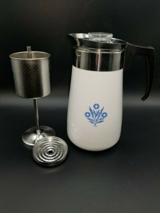 Vintage Corning Ware Blue Cornflower Stove Top 9 Cup Percolator Coffee Pot Exc