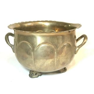 Vintage Solid Brass Planter Pot Footed 4 " X 6 "
