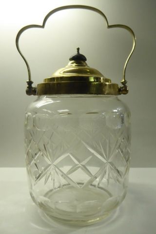 Vintage Art Deco Cut Crystal Glass Cookie Jar Biscuit Barrel Gilt Metal