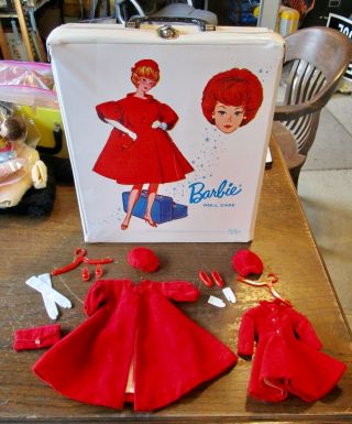 Vintage Barbie Red Flare Coat 939 & Skipper 1906 With Matching Case