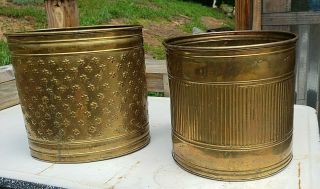 Vintage Hammered Brass Trash Can Waste Basket Ornate Patina 9.  5 " Tall