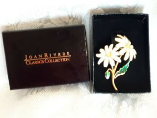 Vintage Joan Rivers White Enamel Daisy Flower Brooch Pin - Boxed