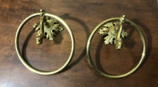Pair Vintage Towel Ring Holder Wall Mount Antique Brass Dolphin Fish Bathroom
