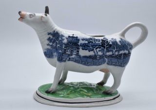 Antique 19thc Staffordshire Porcelain Blue Willow Cow Creamer