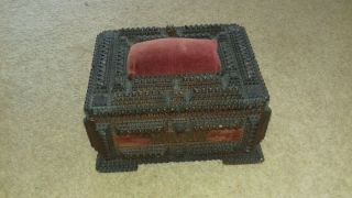 Stunning Antique Incredibly Ornate Tramp Art Sewing / Jewelry / Trinket Box