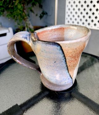 Vtg Unique Decorative Blue Brown Glazed Ceramic Coffee Mug Hand Made Tea Cup Tb