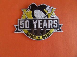 Pittsburgh Penguin 50 Years Yellow & Black Embroidered Iron On Patch 2 - 1/2 X 3