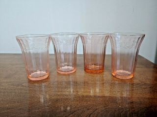 Antique Cherry Blossom Pink Depression Glass Set Of Four Tumblers
